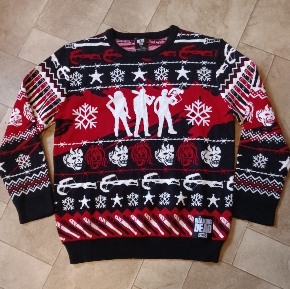 The Walking Dead Ugly Winter Christmas Sweater Official Licensed Men L AMC